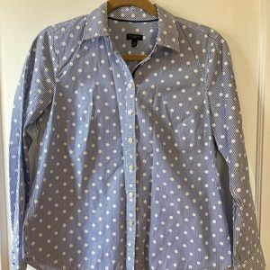 Talbots blue and white striped button down with white polka dots, size PS